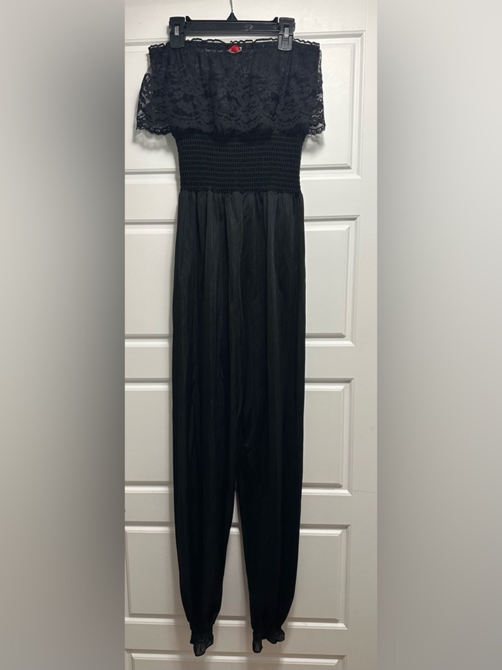 Vintage 80’s Strapless Lace Ruffle Bodice Lingerie Jumpsuit Size Medium